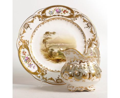 Minton plate, circa 1835. Richly gilded and hand painted, central image possibly by Henry Lark Pratt, flowers possibly painte