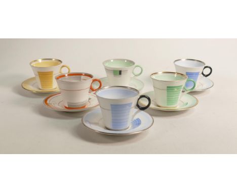 Shelley Regent shape coffee cups &amp; saucers x 6, Pattern No.s 12207/B x 2, 12248/G, 12132/W, 12465, 12248. Pattern 12207 h