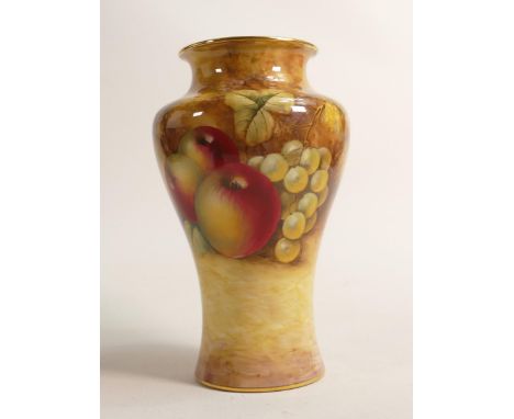 Royal Worcester vase hand painted with fruit by J Smith, black factory marks, h.20cm. 