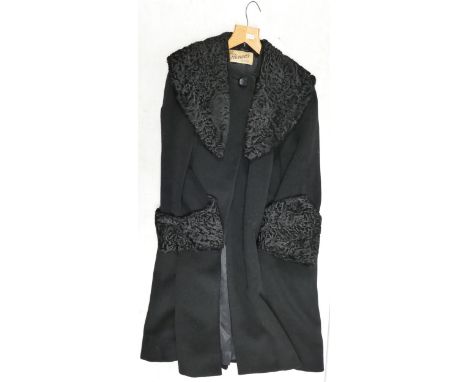 Vintage Harrod Ladies Coat with Astrakhan Fur Collar, approx size 12 line 31