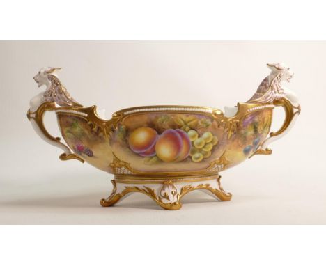 Royal Worcester large footed dragon bowl decorated with fruit by John Smith, black factory mark, L39 x h.19cm. 
