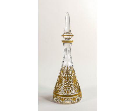 De Lamerie heavily gilded glass crystal decanter, specially made high end quality item, made in England, height 38cm 