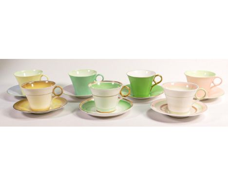 Shelley Regent shape tea cups &amp; saucers x 6. Pattern No.s 12324, 12875, 12626, 12139/4, 12075/F, 12075/C, 12075/E. (14). 