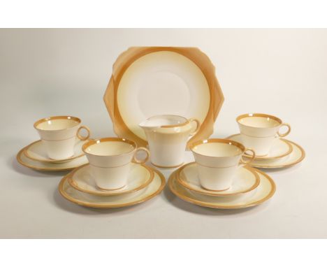 Shelley Regent shape part tea set, 4 x cups, saucers, side plates, bread &amp; butter plate plus milk jug, pattern no.083. (1