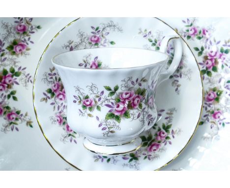 Royal Albert Lavender Rose patterned tea, coffee &amp; dinner ware to include part tea set, coffee pot, coffee cups &amp; sau