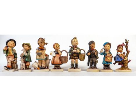 A Collection of Goebel Hummel figures to include - Postman, Chimney Sweep, Meditation, Apple Tree Girl, Goose Girl, Shepherd 