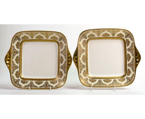 De Lamerie Fine Bone China Gold on Ivory handled sandwich plates, specially made high end quality items, length 27cm (2) 