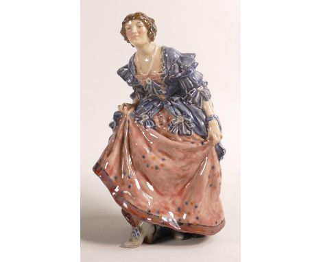 Royal Doulton early figure Curtsy, signed E W Light, in a different colourway of spotted pink and blue dress, impressed date 