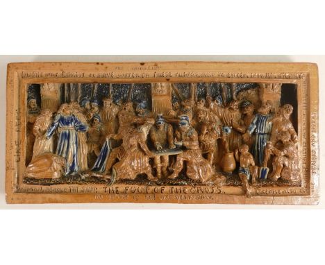 GEORGE TINWORTH (1843-1913) for Doulton &amp; Co., a glazed stoneware incised religious panel, 31 x 14cm, artist signed to ed