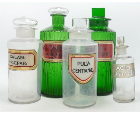 Early 20th glass apothecary jars, height of tallest 22cm - one item with chip to rim (5) 