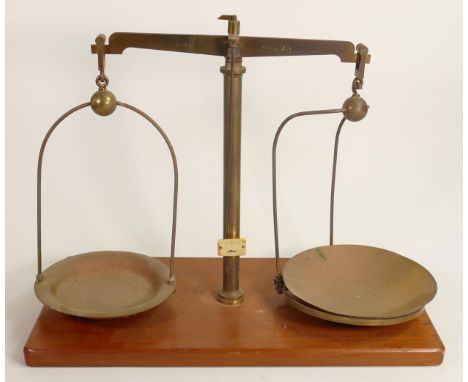 Early 20th century brass set of apothecary scales W A Webb Ltd., height 41cm. 
