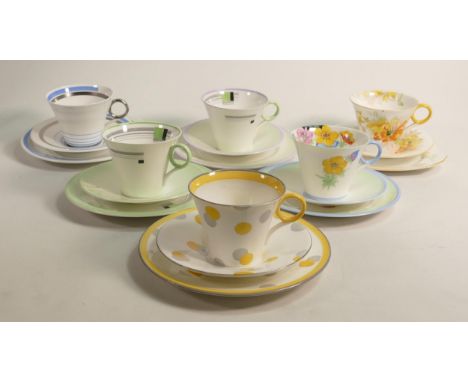 Shelley Regent shape trios x 6, pattern No.s 12146, 12212, 12129/W, 12129/G, 12133/B, 12533. Patterns 12133 and 12212 cups do