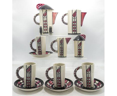 Lorna Bailey "Mackintosh" limited edition tea set, number 53/100 consisting of: tea pot 12.5 cm high, milk jug 9cm high, suga