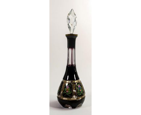 De Lamerie heavily gilded coloured glass crystal decanter, specially made high end quality item, made in England, height 41cm