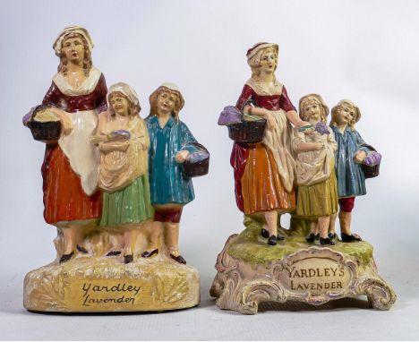 Ruberoid &amp; plaster advertising figures for Yardleys Lavender, height 29cm - cracks to base &amp; hand on ruberoid item (2