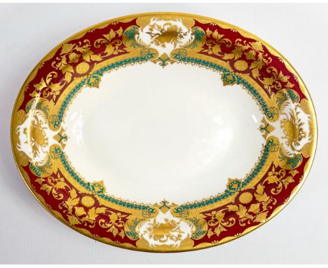 De Lamerie Fine Bone China crimson &amp; green patterned oval vegetable dish, specially made high end quality item, length 27