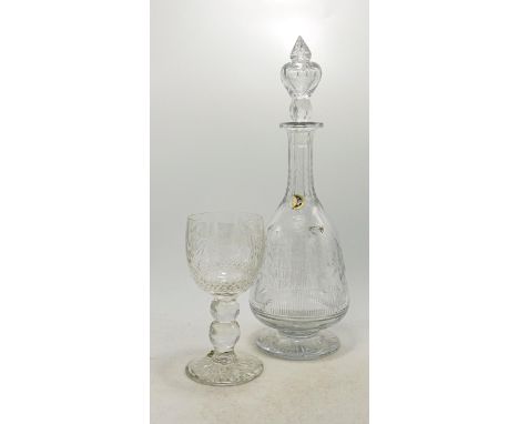 Thomas Webb Crystal Silver Jubilee decanter &amp; Edinburgh Crystal similar goblet, both boxed with certs. (2) 