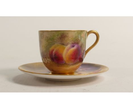 Royal Worcester small cup &amp; saucer, hand painted with fruit by Ricketts, puce mark, cup h.5cm. 