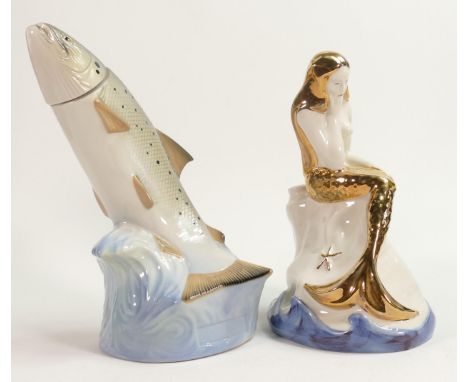 Wade prototype Canadian Game Fish &amp; Mermaid Whisky / Bourbon decanters, height of tallest 27.5cm. These were removed from