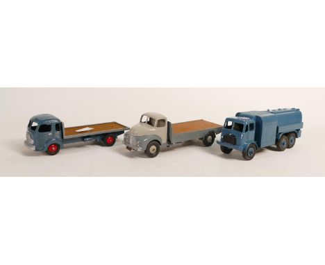 Vintage overpainted Corgi Supertoys Leyland Comet, Simca Cargo &amp; Pressure Refueller model toy lorries. (3) 