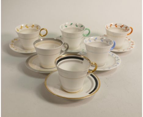 Shelley Regent shape coffee cups &amp; saucers x 6, pattern No.s 12273, 12292, 12296, 12297, 12298, 12295. (12) 