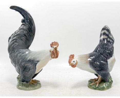 Royal Copenhagen model of a cockerel 1025 and hen 024, tallest h.19.5cm. (2) 