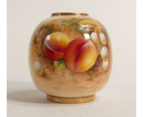 Royal Worcester small vase, hand painted with fruit by artist, black mark, h.8cm. 