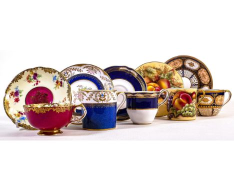 A collection of Spode, Aynsley &amp; Paragon floral &amp; gilt decorated coffee cups &amp; saucers. (5) 