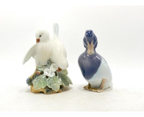 Royal Copenhagen model of a pair of doves 402 and duck 1941, h.13.5cm. (2) 