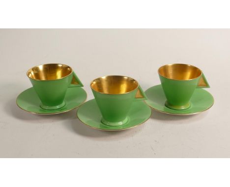Shelley Vogue shape coffee cups &amp; saucers x 3, patt no. 11754/4. 1 cup with hairline. (6) 