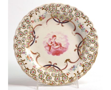 Derby Richard Askew hand painted dessert bowl, circa 1810, with puttee &amp; swags with a floral outer edge, diameter 21.5cm 
