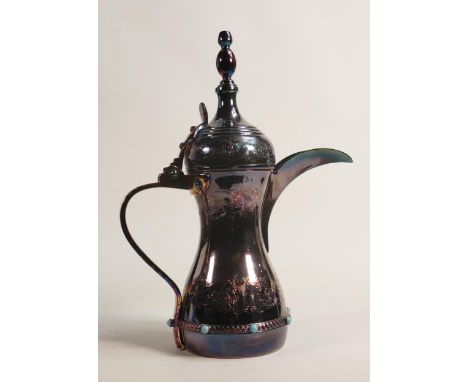 De Lamerie fine large silverware plated large Arabic Finjan coffee pot with engraved decoration in presentation bag, speciall
