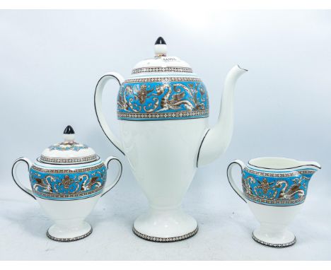 Wedgwood Turquoise Florentine tea and dinner set, Portland vase marks, comprising 12 cups and saucers, tea pot, coffee pot, t