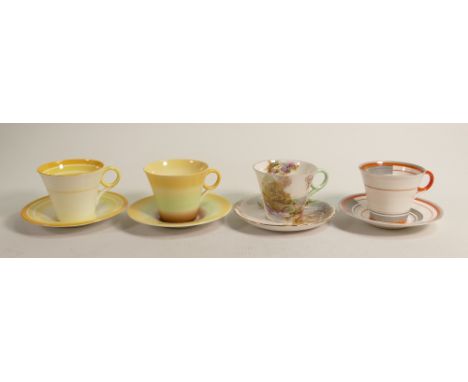 Shelley Regent shape coffee cups & saucers x 4, pattern no’s 12475, 12201, 13411, 12132. (8) 
