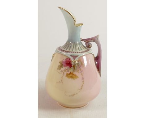 Royal Worcester hand painted floral design ewer, puce backstamp, height 17.5cm. 