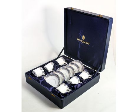 Boxed Wedgwood Waverley set of six demitasse coffee cans and saucers. 