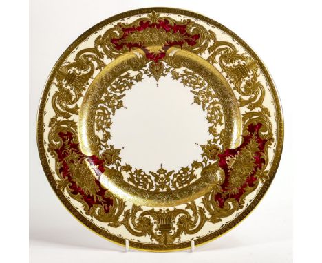 De Lamerie Fine Bone China marbled Burgundy Majestic patterned circular platter, specially made high end quality item, diamet
