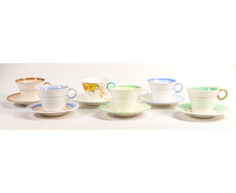 Shelley Regent shape tea cups &amp; saucers x 6. Pattern No.s 12401/51, 11988, 11959, 12622, 12021. (12) 