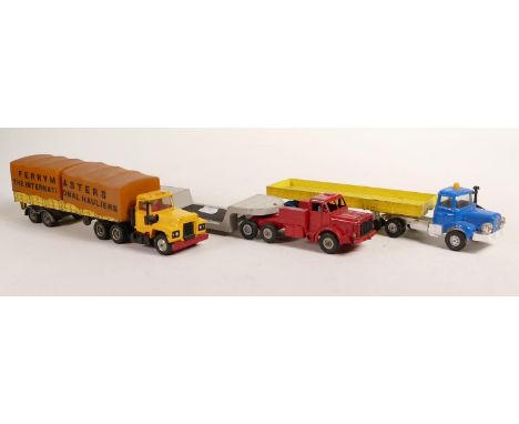 Vintage overpainted Corgi Supertoys &amp; Major Low Loader 986, articulated trailer x 2 model toy lorries. (3) 