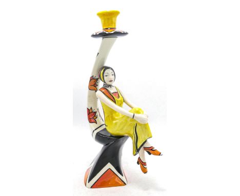 Lorna Bailey Art Deco Lady Candlestick. Limited edition 19/100. 27cm high - with certificate, mark on base "SB". Name in blue