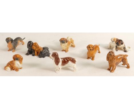 A collection of Royal Worcester small dog models, including three puppies 3150, pair of Bulldog puppies 3135, Spaniels etc. (