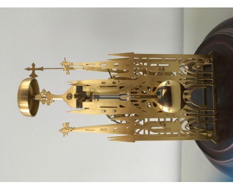 A REPRODUCTION BRASS STEEPLE SKELETON CLOCK UNDER GLASS DOME 