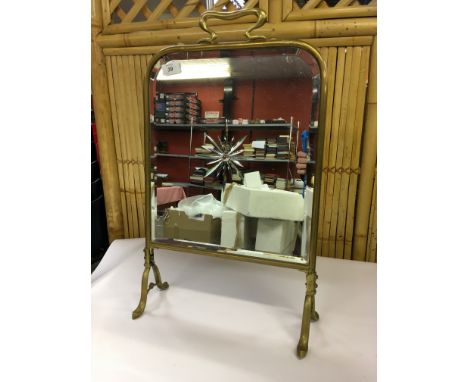 VICTORIAN FIRE SCREEN IN DECO STYLE. BRASS FRAMED WITH MIRROR PANEL AND STARBURST CENTRAL FEATURE