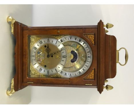 A REPRODUCTION CHRISTIAAN HUYGENS DUTCH MANTLE CLOCK IN MAHOGANY FINISH CASE NO. 33 SERIAL 1402 GERMAN CHIMING MOVEMENT  