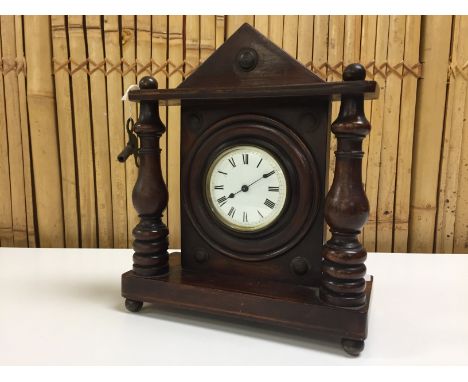 MAHOGANY FRAMED MANTEL CLOCK WITH PLATFORM BALANCE ESCAPEMENT MOVEMENT AND WHITE ENAMEL DIAL