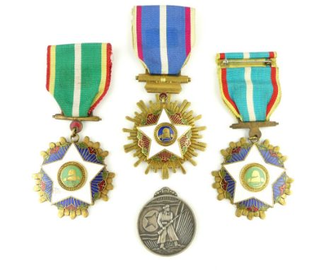 Korea Order of Civil Merit, c 1951-1967 bronze gilt and enamel, two variants and a Medal of Military Merit (4)