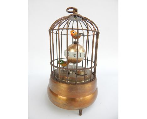 Automaton clock, modelled in the form of two caged birds, 15cm h