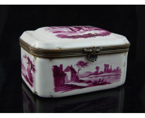 Enamel trinket box in the manner of Battersea & Bilston, classical scene to lid, landscapes to the body, 5 x 9.5 x 7cm. 