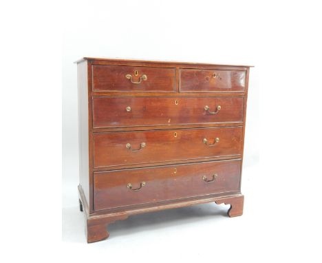 A 19th Century mahogany chest of two over three drawers, brass swan neck handles, bracket feet, 95.2cm w