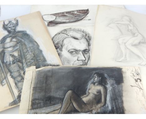 I Scarff, folio of sketches, mixed mediums, mainly nude studies, 80+ items (qty)